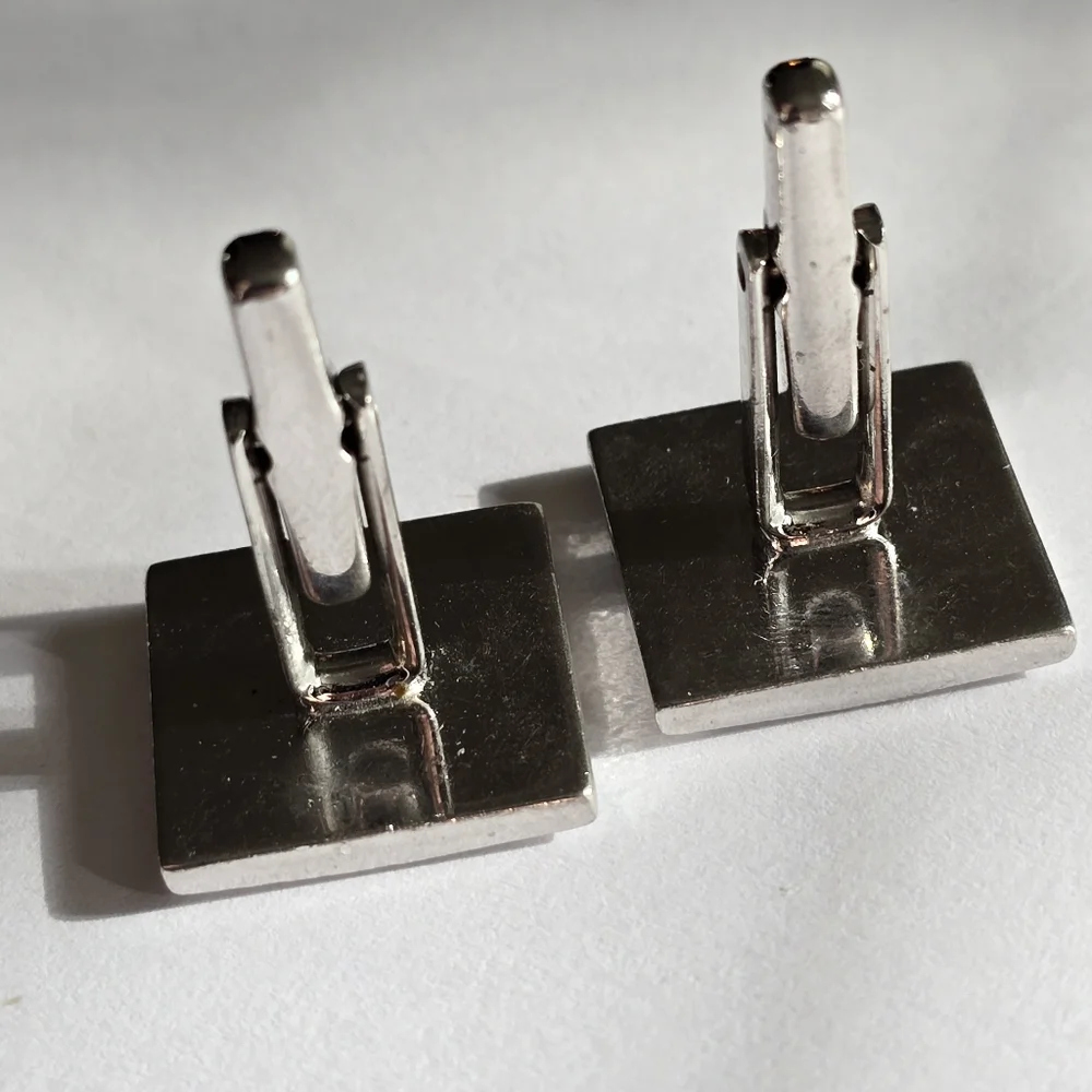 Vintage cuff links silver tone diamond shape square